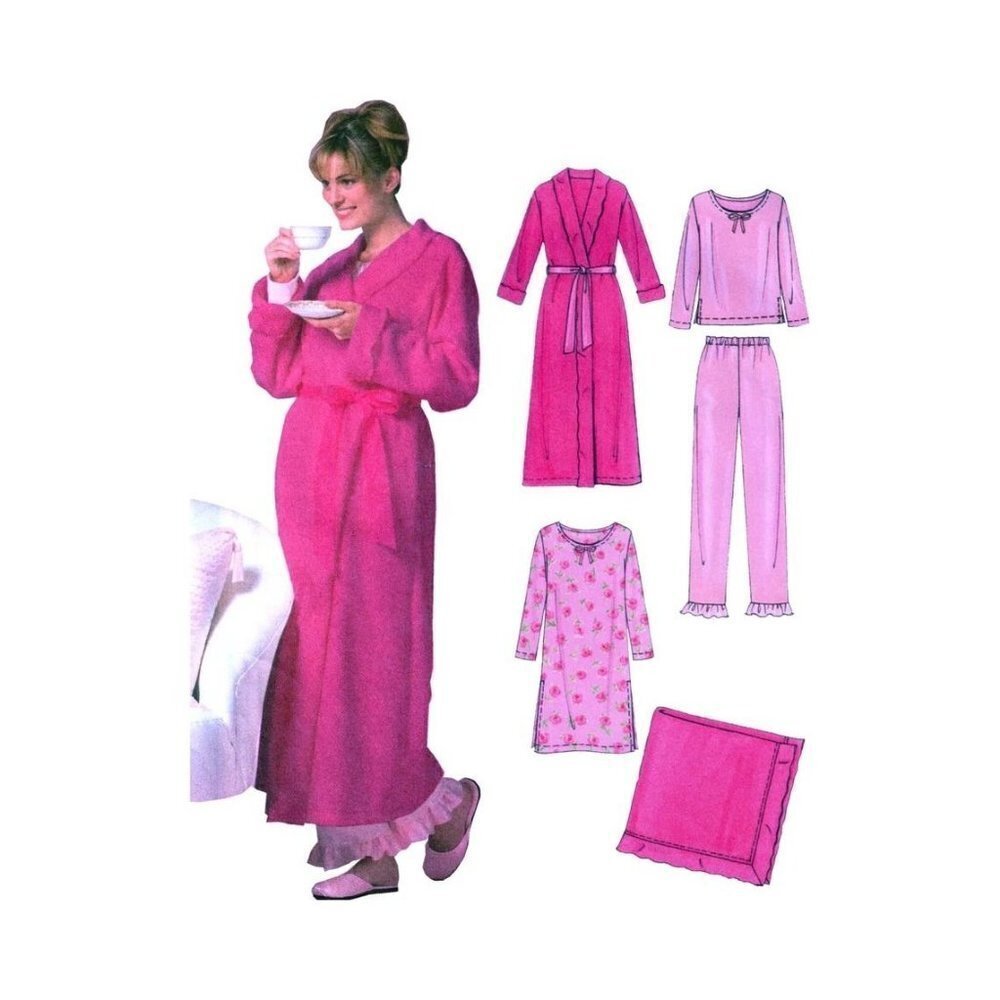 McCalls Sewing Pattern 4720 Robe Top Gown Pants Blanket Size XS-MED UNCUT